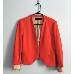 ZARA cropped collarless blazer | lined orange
